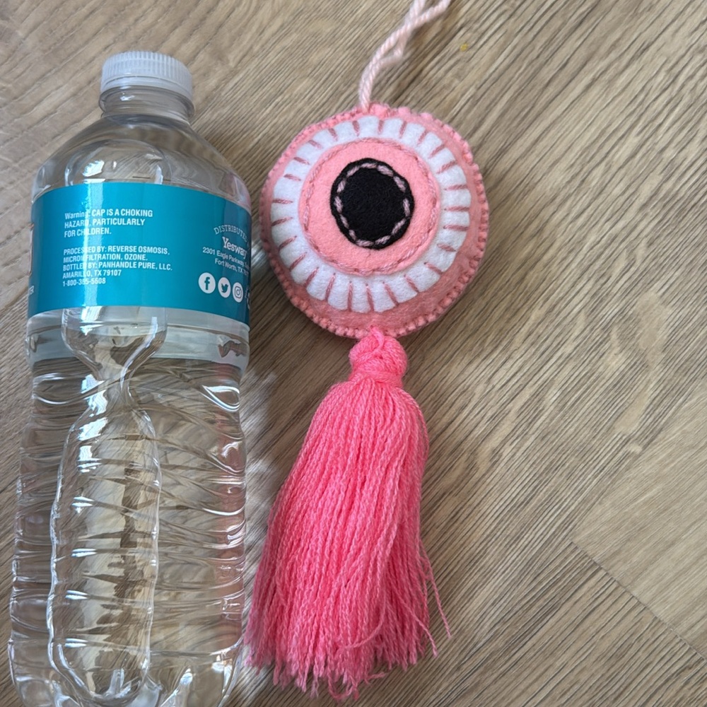 Pink and White Tassel Evil-Eye Keychain